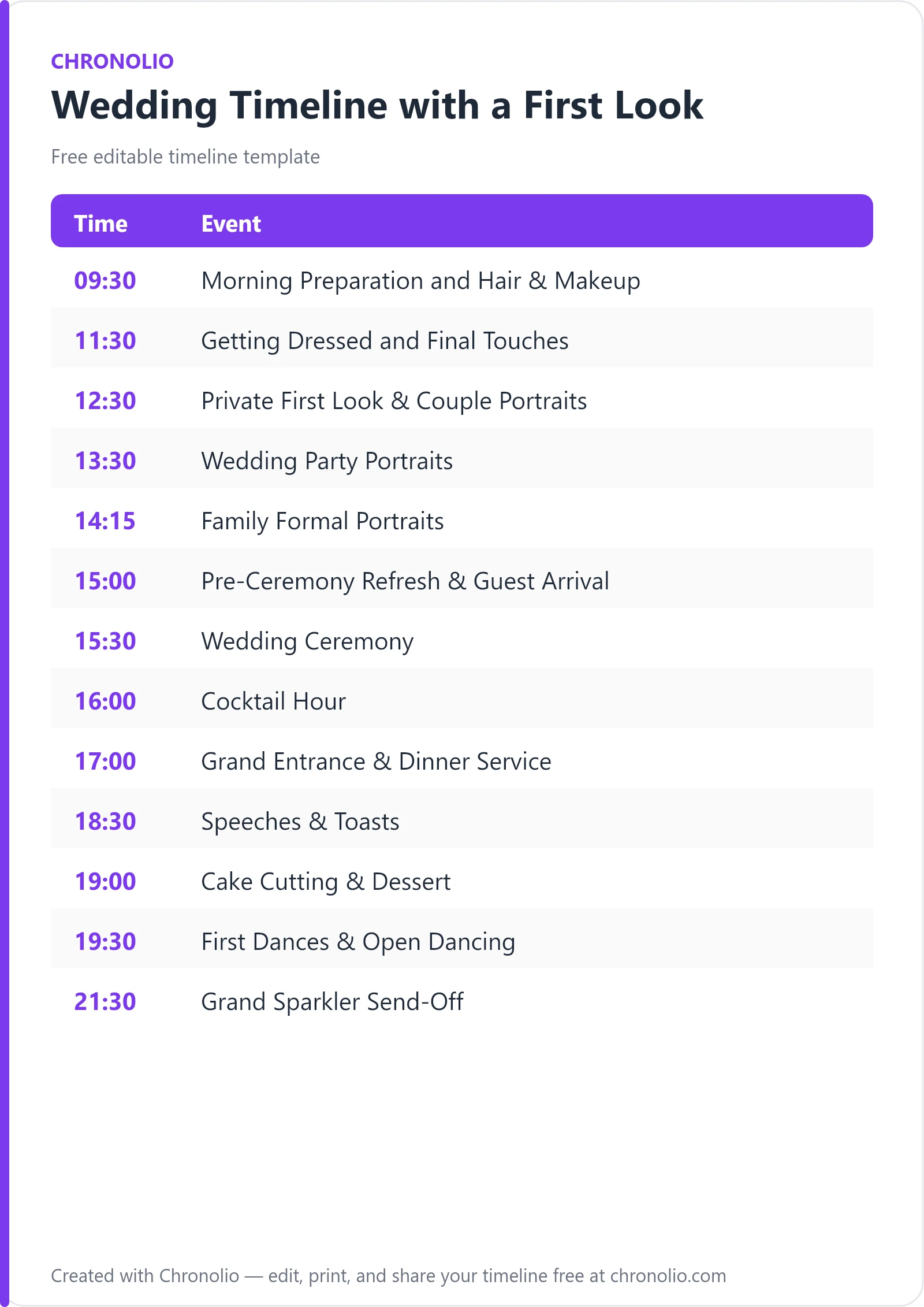 Wedding Timeline with a First Look (Free Schedule & Guide) — printable schedule template