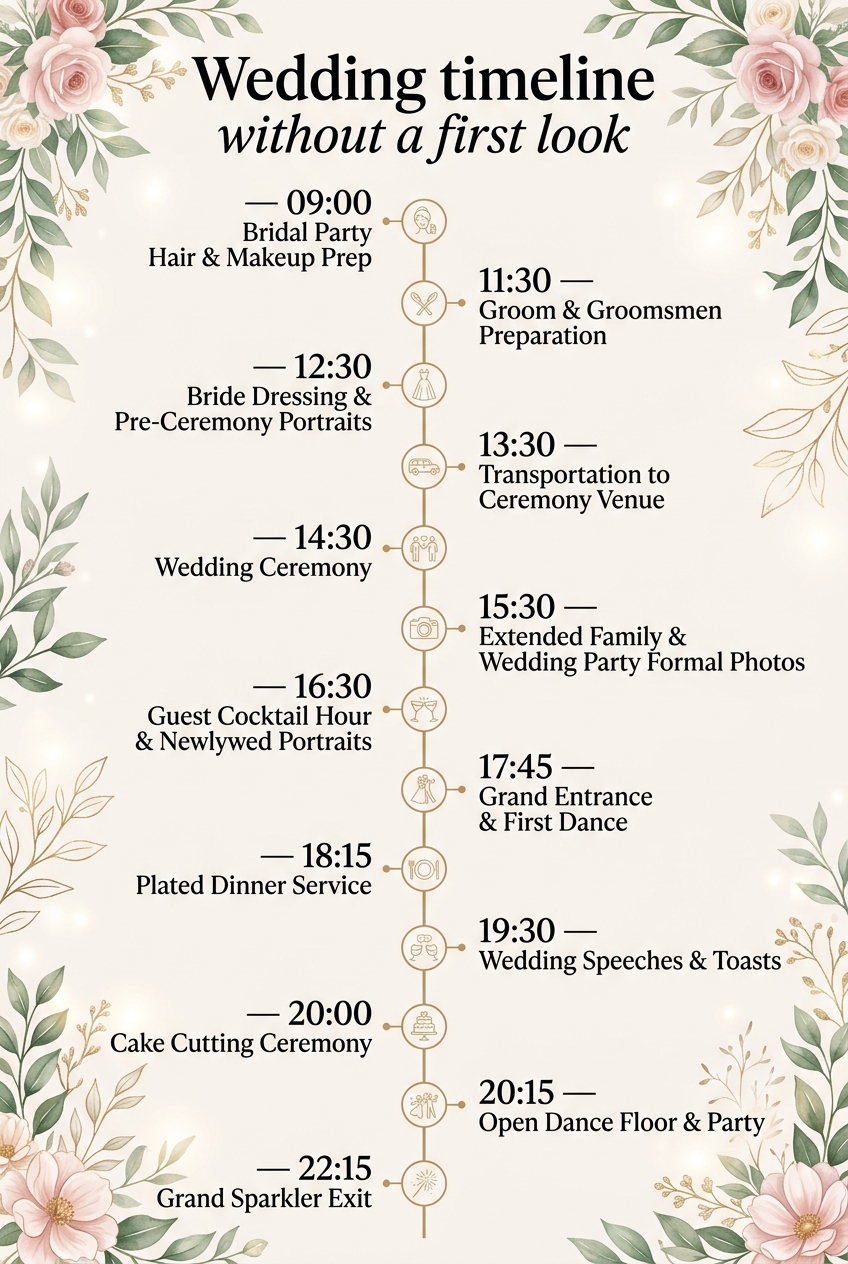 Wedding Timeline Without a First Look (Free Schedule) — visual timeline