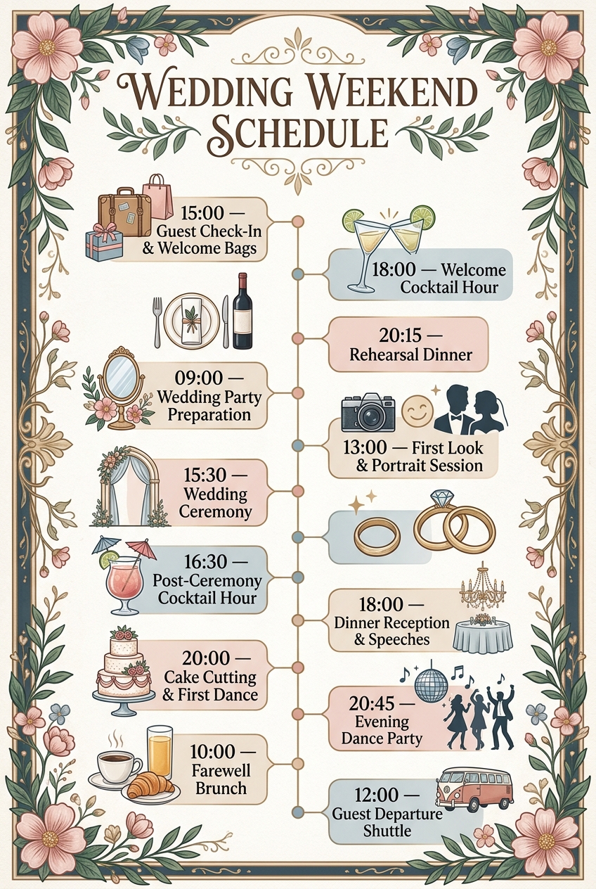 Wedding Weekend Schedule Template & Master Plan — visual timeline