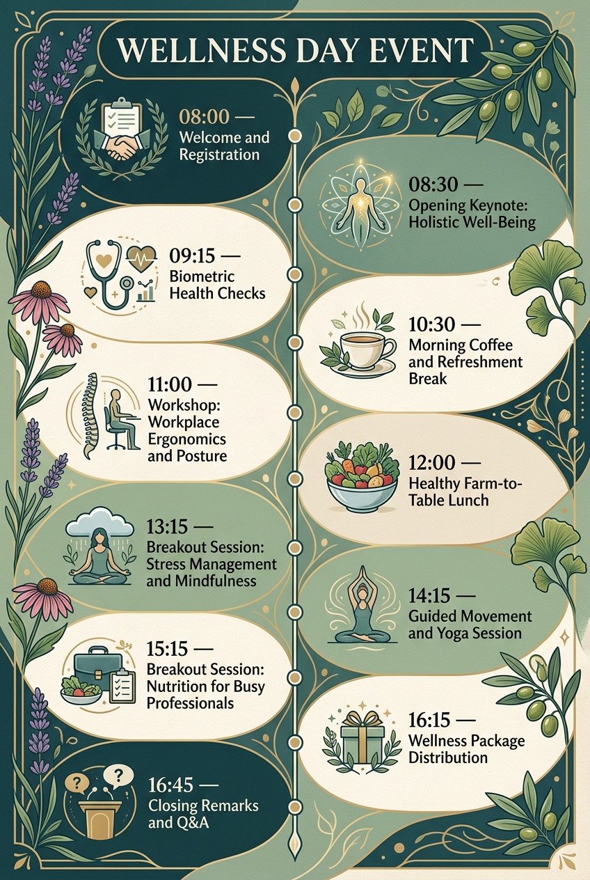 Wellness Day Event Timeline Template (Free Agenda) — visual timeline