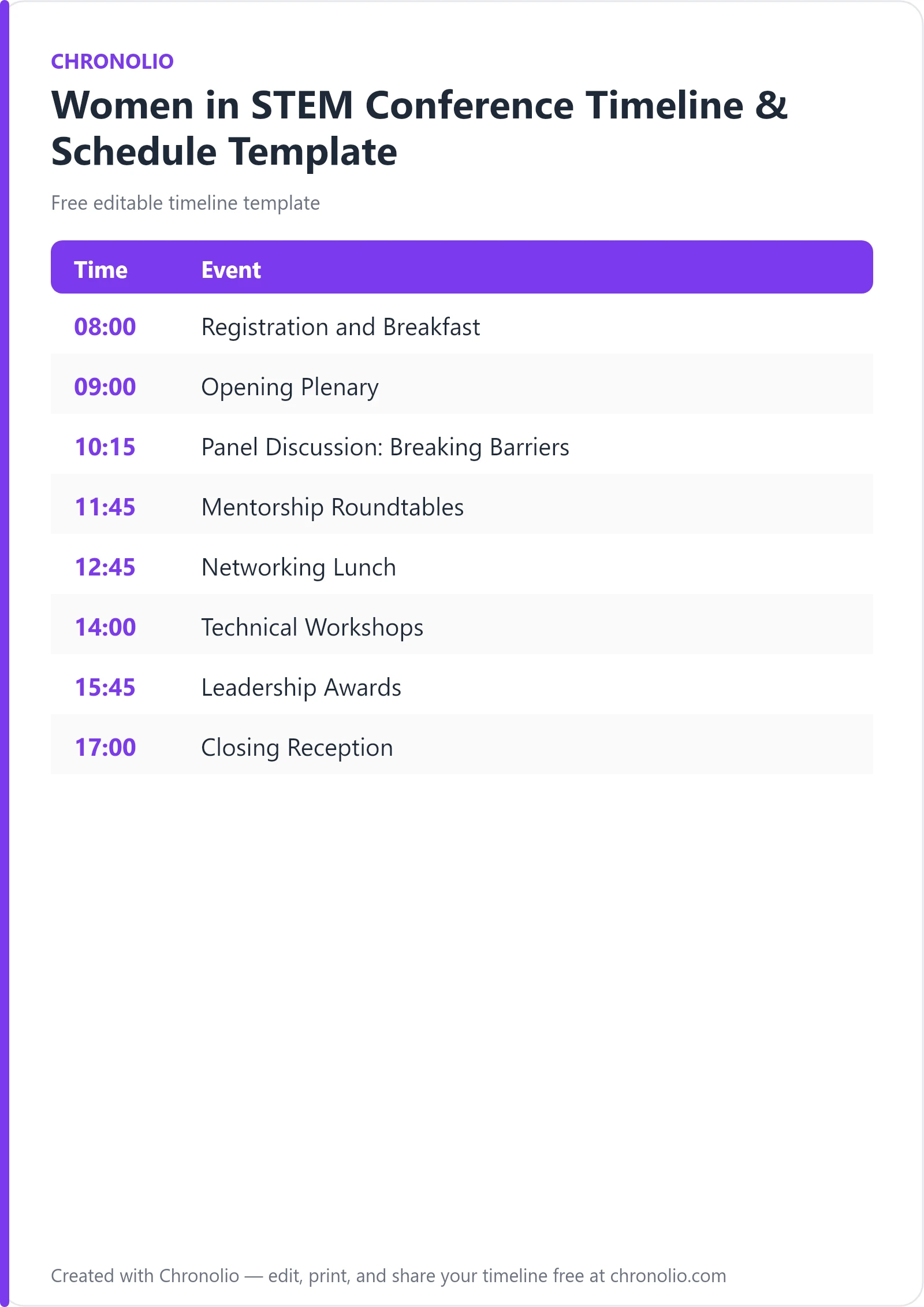 Women in STEM Conference Timeline & Schedule Template — printable schedule template